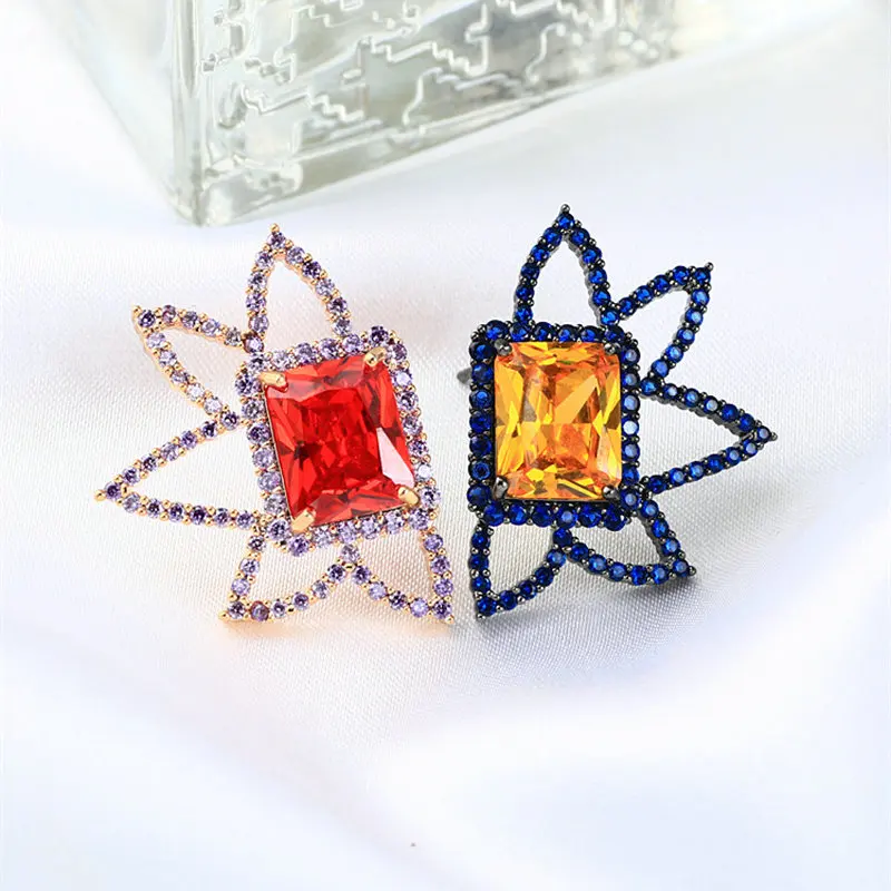 

Bilincolor Cubic Zirconia Blue and Yellow Square Stud Earring for Women