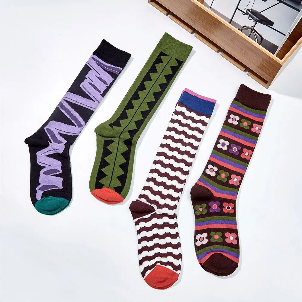 

Harajuku Abstract Print Cotton Cool Geometric Y2K Stockings High-tube Socks Women Calf Socks Korean Style Socks