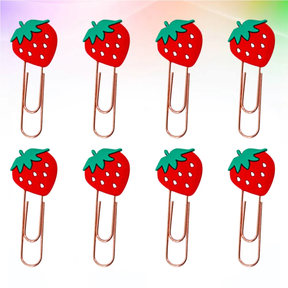 

8pcs Korean Ins Style Cartoon Pattern Paper Clip Binding Pin Office Paper Clip Bookmark(Strawberry)