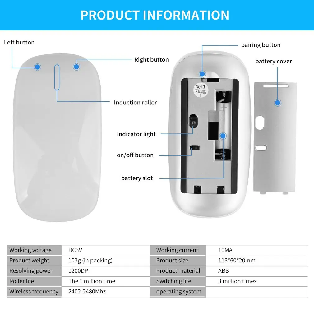 bluetooth compatible magic mouse silent rechargeable laser computer mouse slim ergonomic pc mice for apple macbook microsoft free global shipping