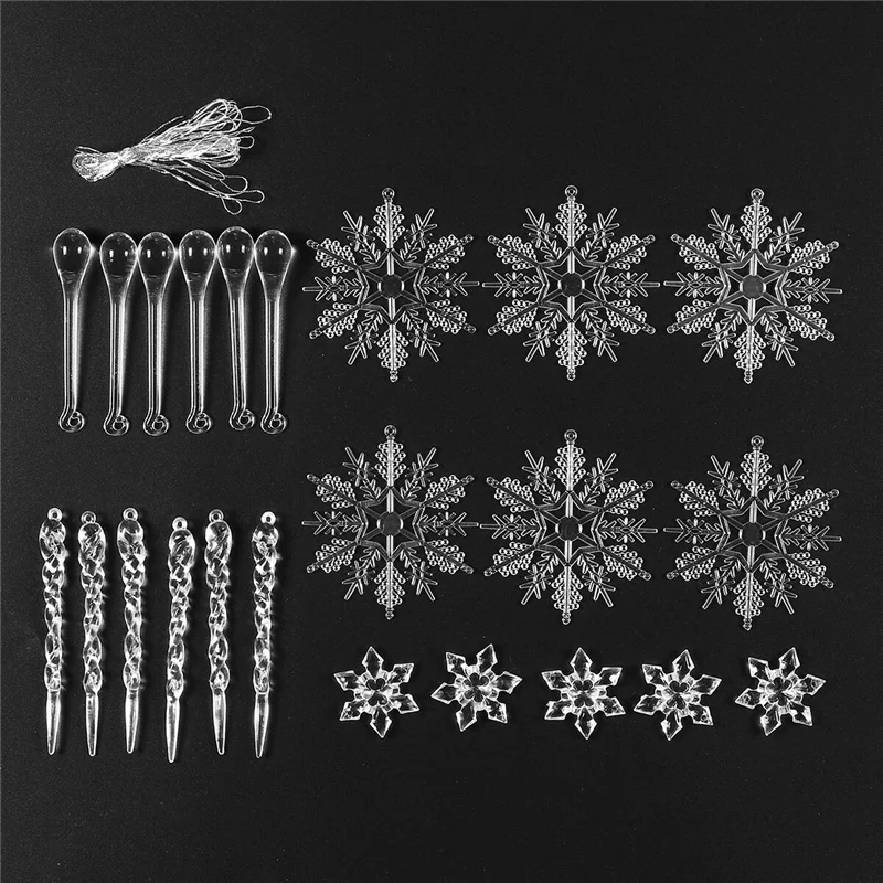 

24Pcs Christmas Snowflake Hanging Ornament DIY Xmas Pendant Christmas Decoration Accessories for Home Bar Hotel DIY Decor WWO