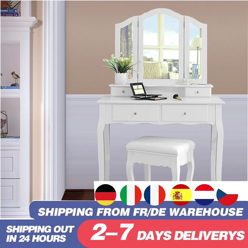 Современный туалетный столик для макияжа Простота с 3 зеркалами 4 ящиками и 1