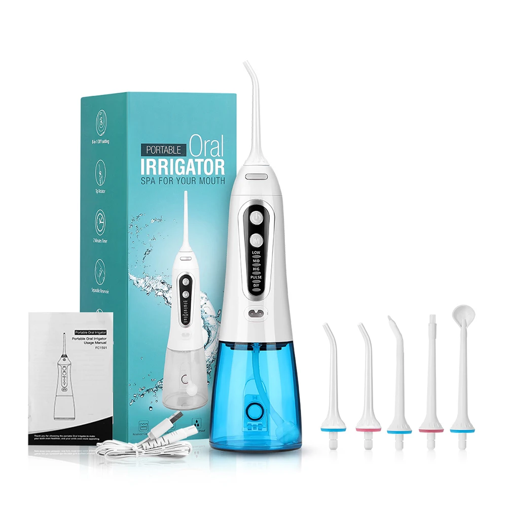 

Cordless Oral Irrigator Portable Water Dental Flosser USB Rechargeable Tooth Pick 300ml 5 Jet Tips