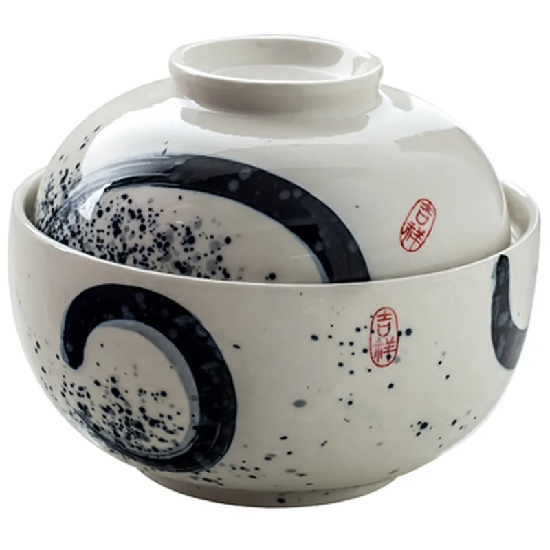 

FANCITY Japanese creative ceramic dessert bowl with lid instant noodle bowl student dormitory instant noodle bowl household soup