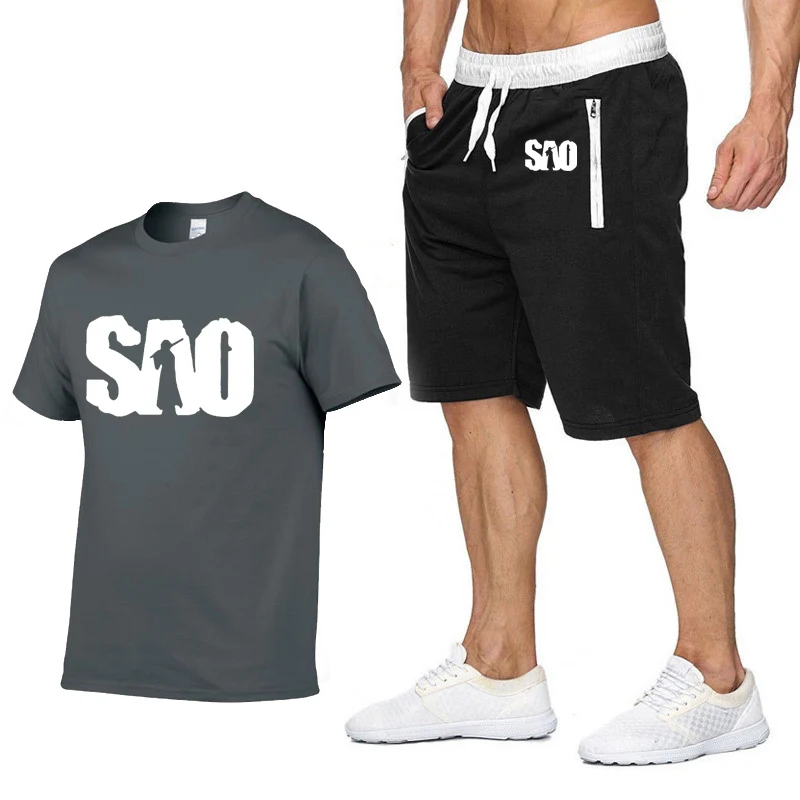 

Unisex 2020 New Men's T-shirt SAO Sword Art Online Summer Short sleeve Round Neck Cotton Me2020 Nn's T-shirt+shorts 2 piece suit