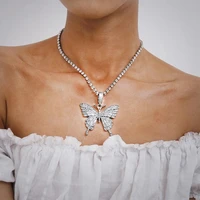 shiny butterfly crystal chain necklace for women hot selling insect pendant necklace clavicle chain fashion jewelry accessories