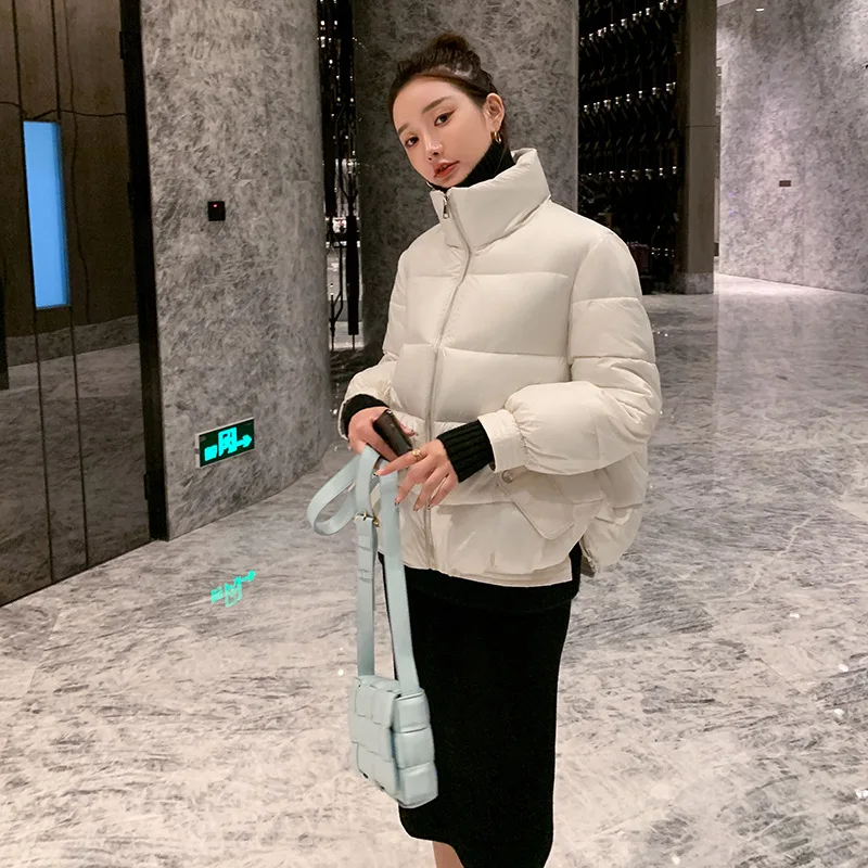 

Fashion stand-up collar short cotton-padded jacket women winter new style Korean loose solid color thickened student bread coat