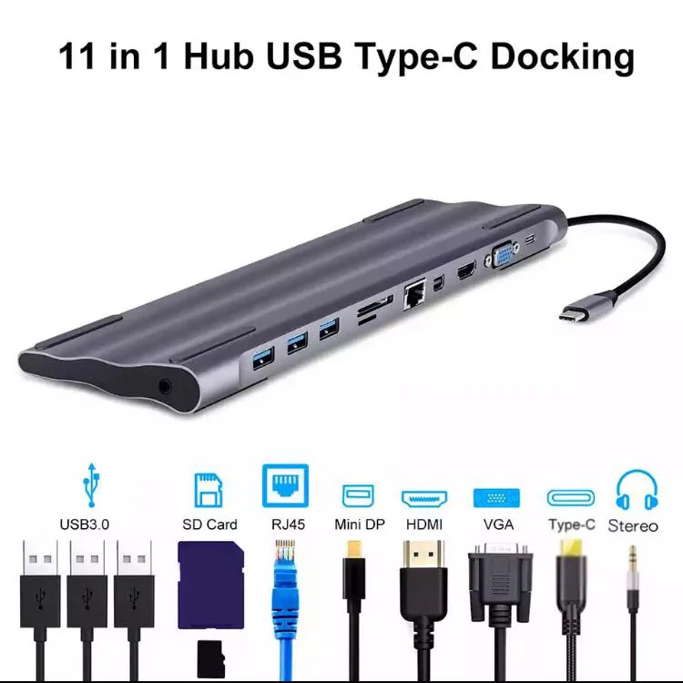 11in1 11 в 1 Тип c док-станция алюминиевый к HDMI кард-ридер RJ45 PD для зарядного устройства Аудио MacBook поддержка расширенный режим usb c концентратор - Цвет: 11in1