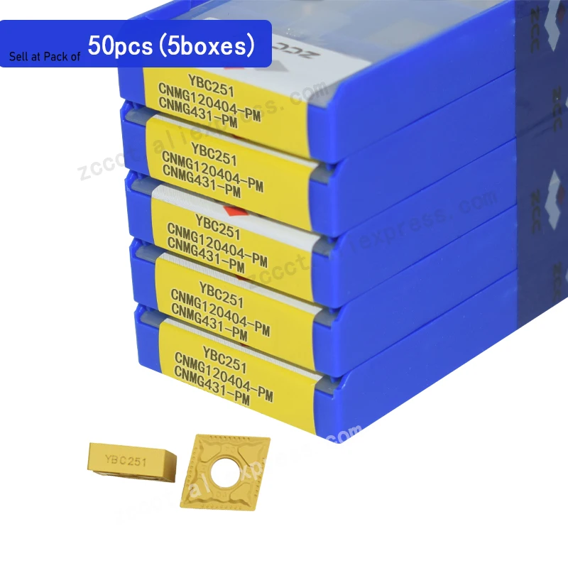 

50pcs ZCC Carbide Plate CNMG120404-PM YBC251 Tungsten Carbide Lathe Tool Tips CNMG 120404 PM For Medium Cut of Steel