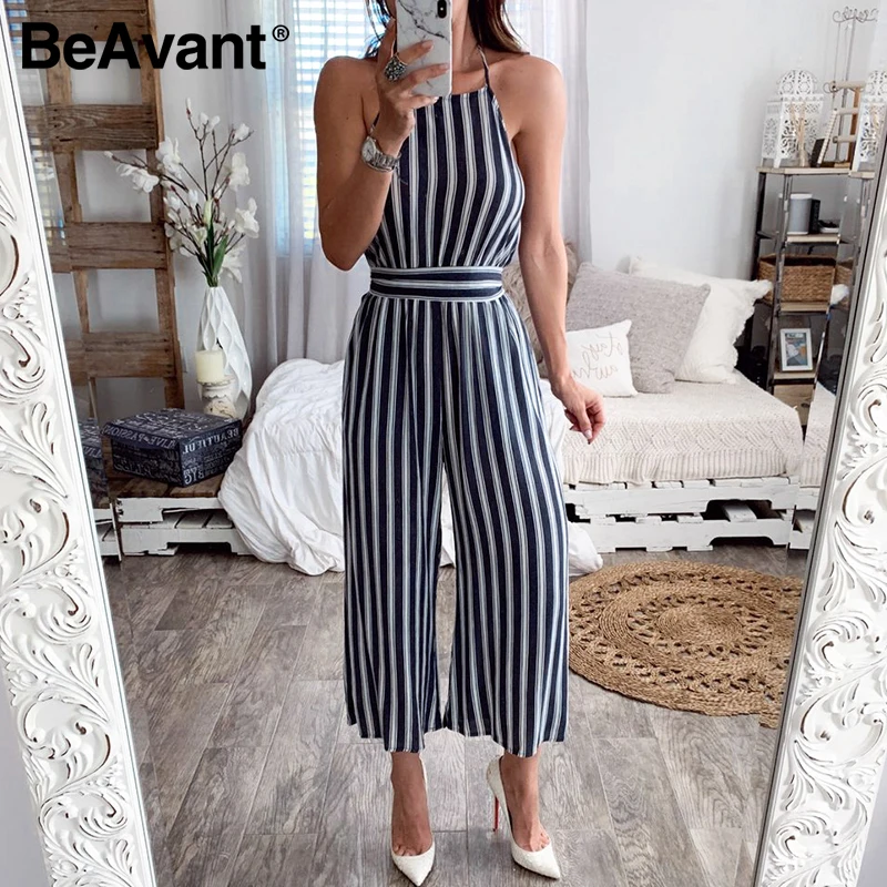 Женский комбинезон без рукавов BeAvant элегантный облегающий костюм в полоску для