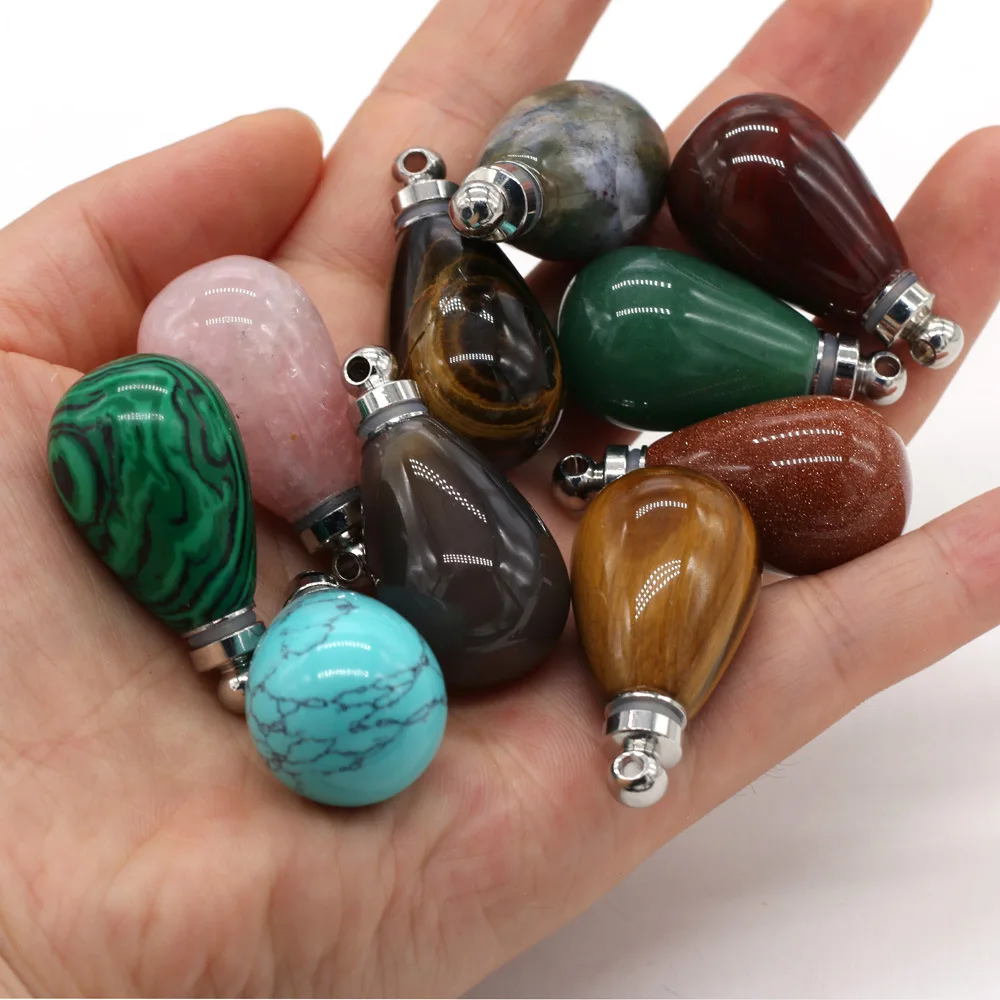 

Teardrop Pink Crystal Quartz Perfume Bottle Pendant Wholesale Waterdrop Charms for Necklace Dangle Jewelry Making