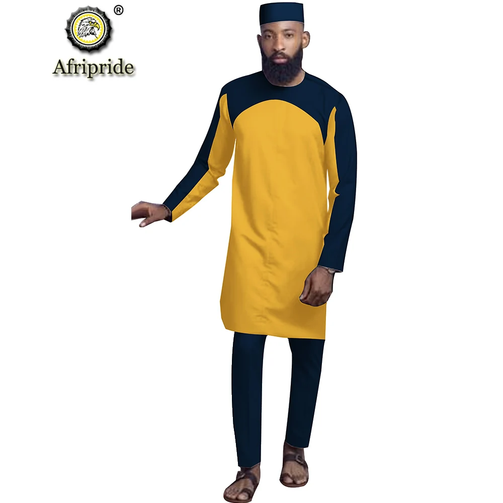African Clothing for Men Shirts Pants and Hat 3 Piece Tribal Set Dashiki Outfits Ankara Suit Tracksuit Wear AFRIPRIDE S1916054