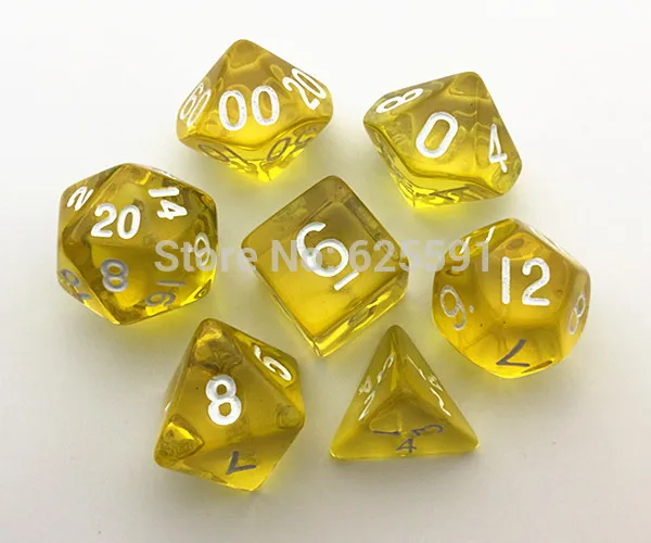 T & G кости 7 шт./лот Высокое качество желтые прозрачные D4 d6 d8 d10 % d12 d20 набор игра rpg
