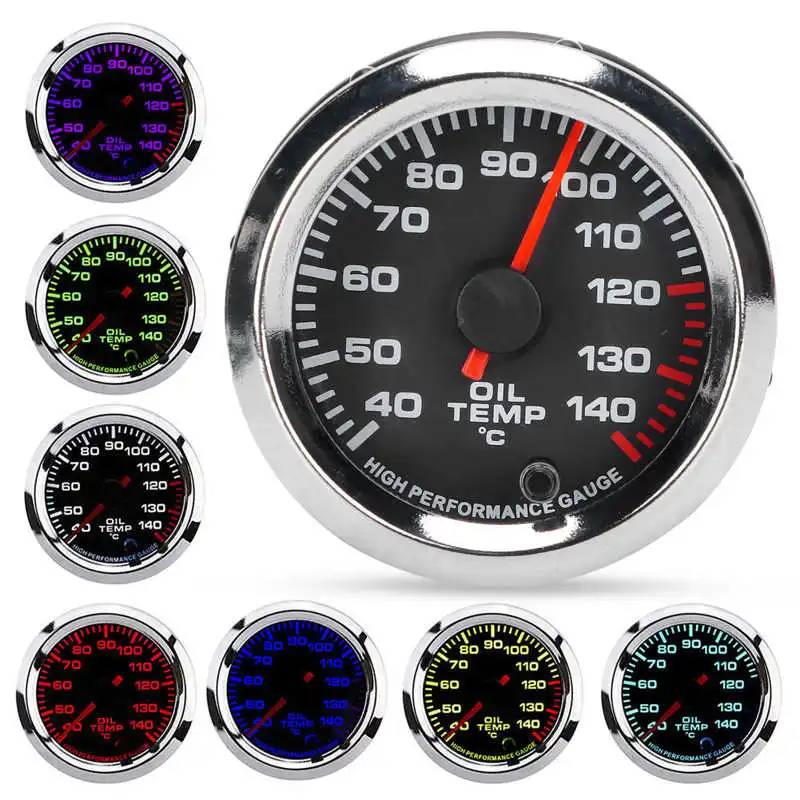 

Oil Temperature Gauge 52mm/2.0in 40-140Degree Oil Temp Gauge Display 7 Colors Backlight Black Dial for 12V Cars