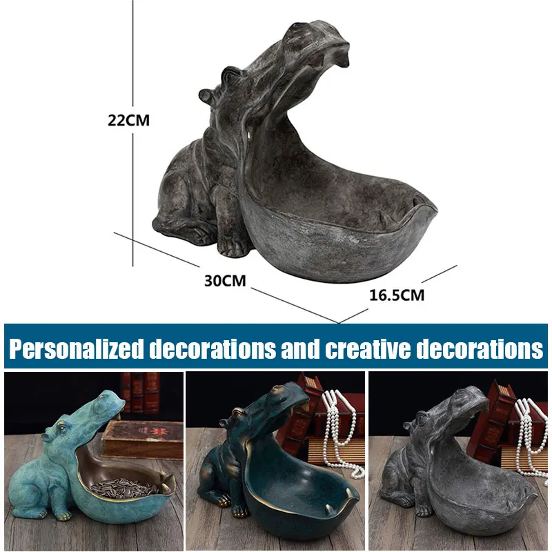 

Big Mouth Hippo Storage Figurine Key Bowl Resin Hippo Candy Dish Home Decor PAK55