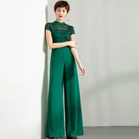 2022 formal party jumpsuit for women summer chiffon elegant full length rompers green customize lace overalls clothing 3xl 4xl