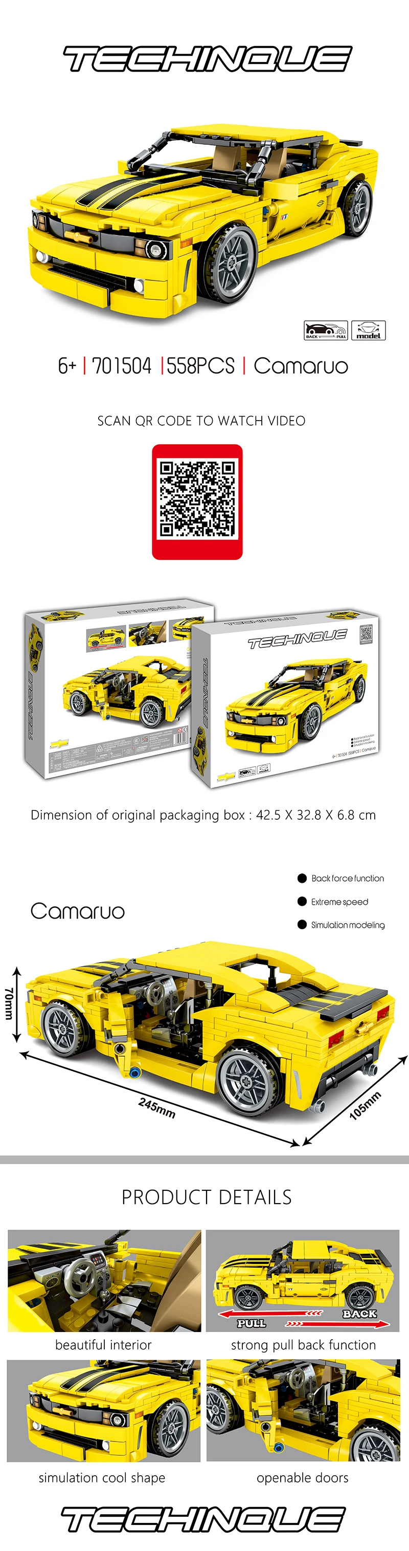 558 шт. Bumblebee Camaro спортивные строительные блоки для автомобилей, подходят для техники, гоночных автомобилей, супермашин, Playmobil, кирпичи, детские подарки для мальчиков и девочек