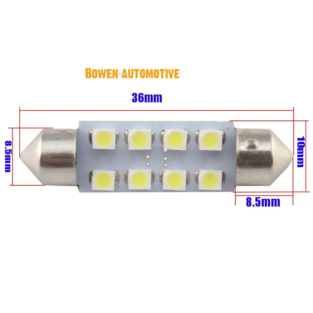 LD 2X автомобильная лампа на крышу led1210 / 3528smd 31 36 39 41 мм 8smd двойная заостренная для