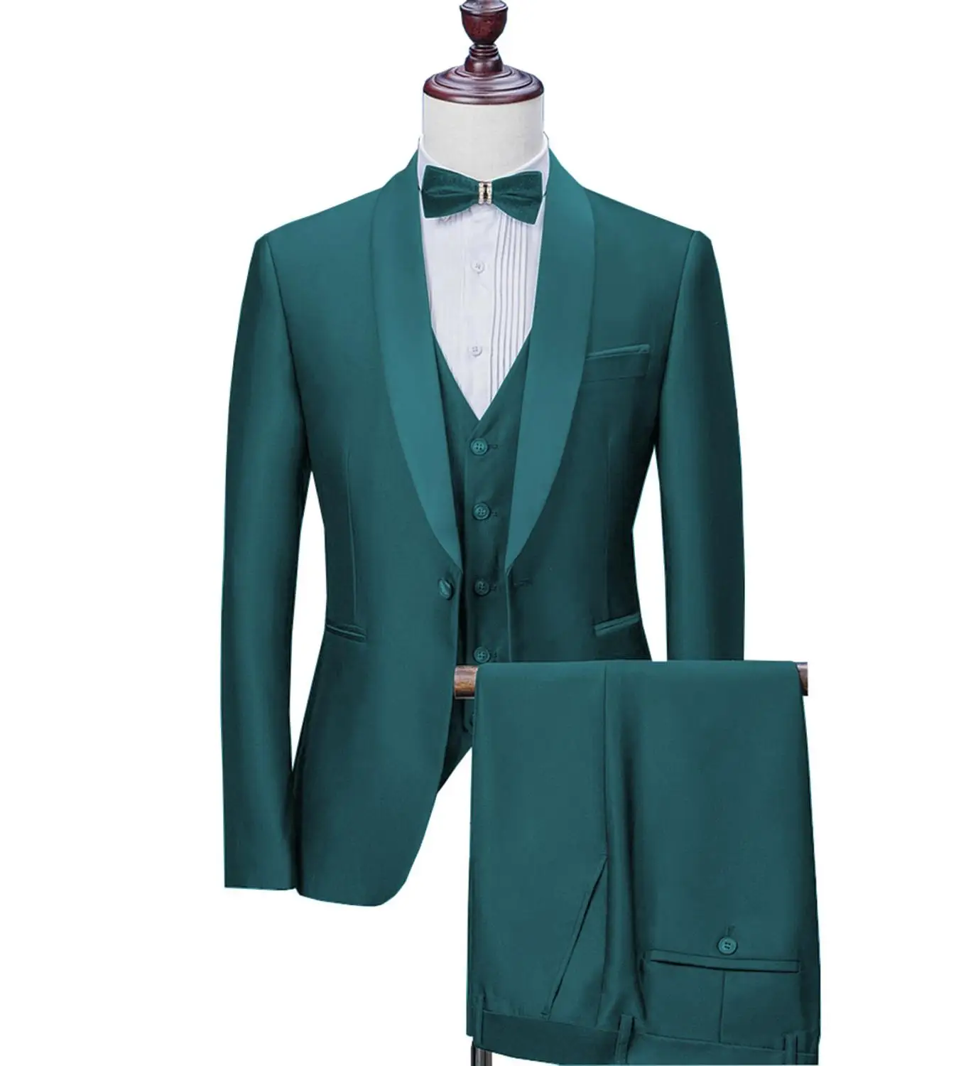 Teal Мужские костюмы, свадебные костюмы для мужчин, воротник-шаль, 3 штуки, приталенный синий костюм, мужской смокинг, пиджак для свадьбы(Блейзер+ брюки+ жилет - Цвет: Teal