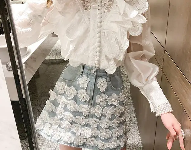 Женская джинсовая юбка WHITNEY WANG модная уличная одежда с 3D цветочным принтом