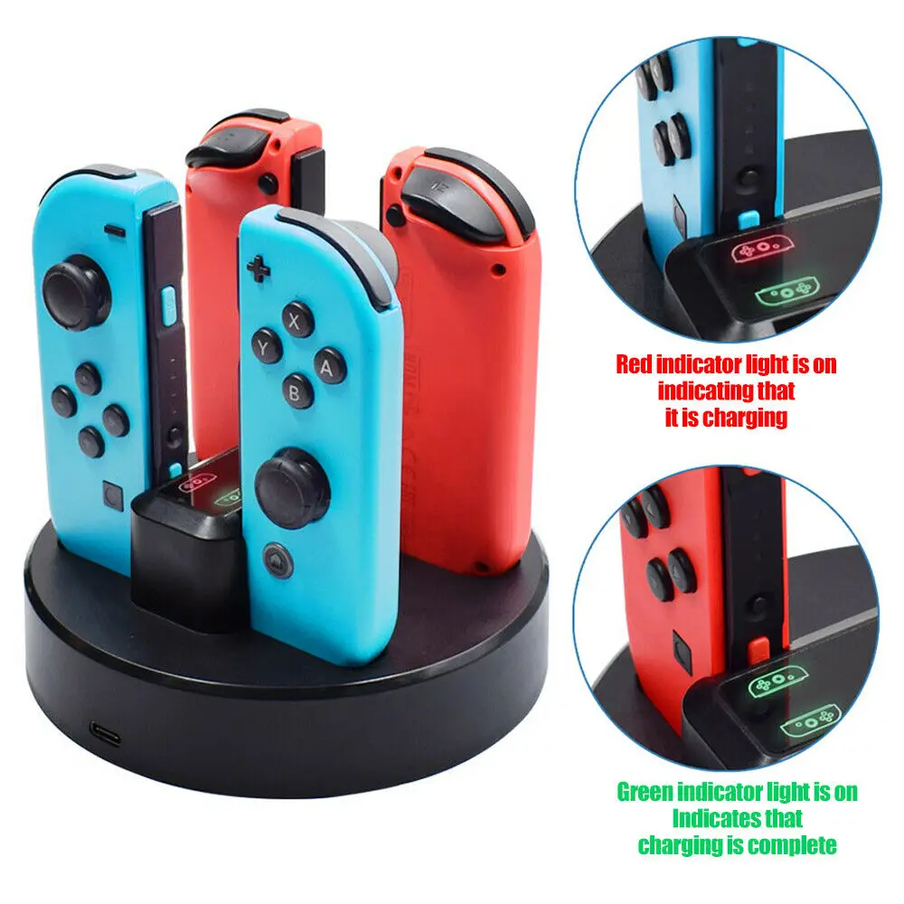 Зарядная док станция для Nintendo Switch Joycon 2 USB порта индикаторы игрового контроллера
