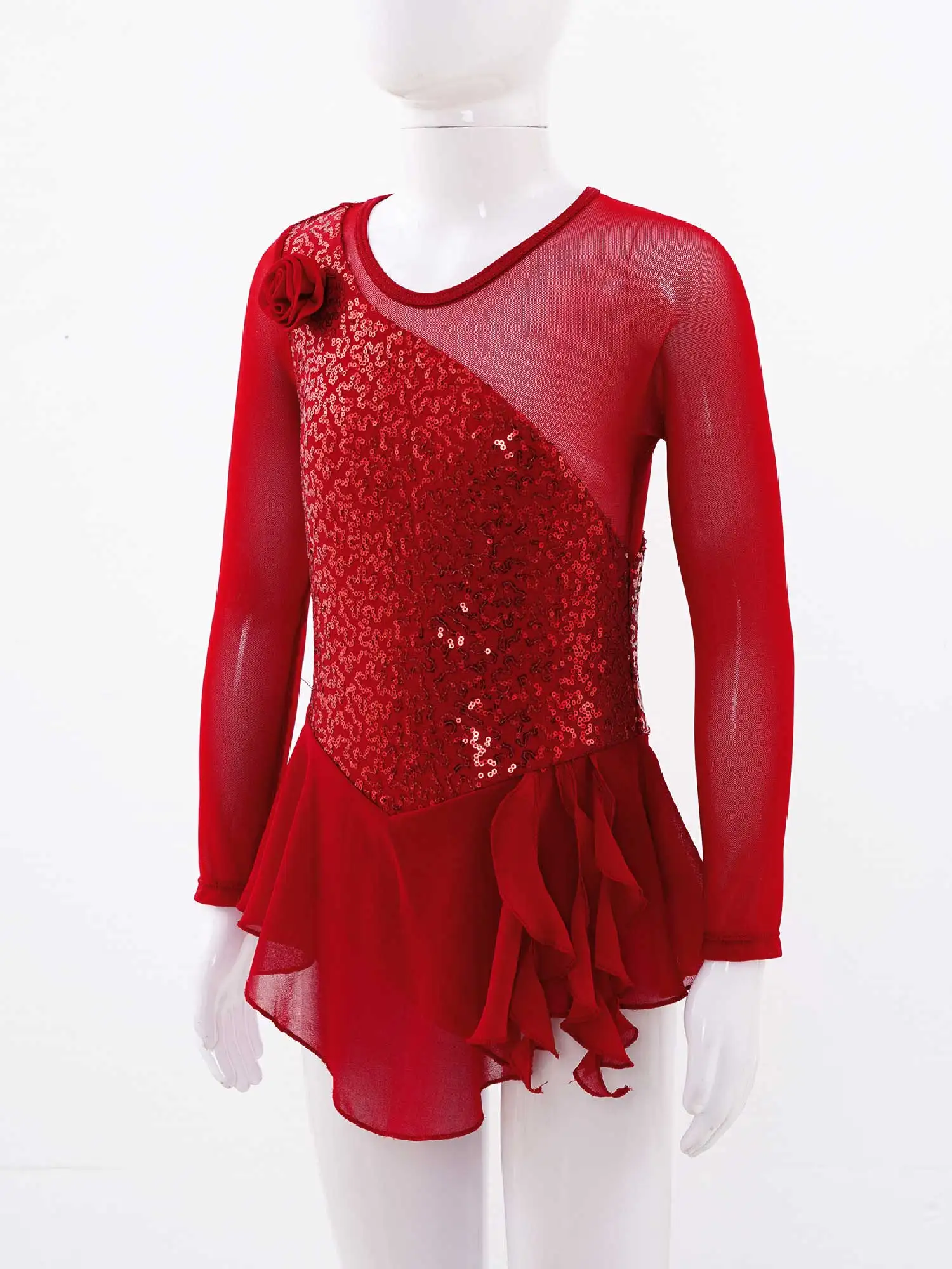 Ballet Outfit for Girls Kids Long Sleeve Tulle Figure Skating Dress Ice Skating Clothes Gymnastics Leotards Dress Dance Costumes images - 6