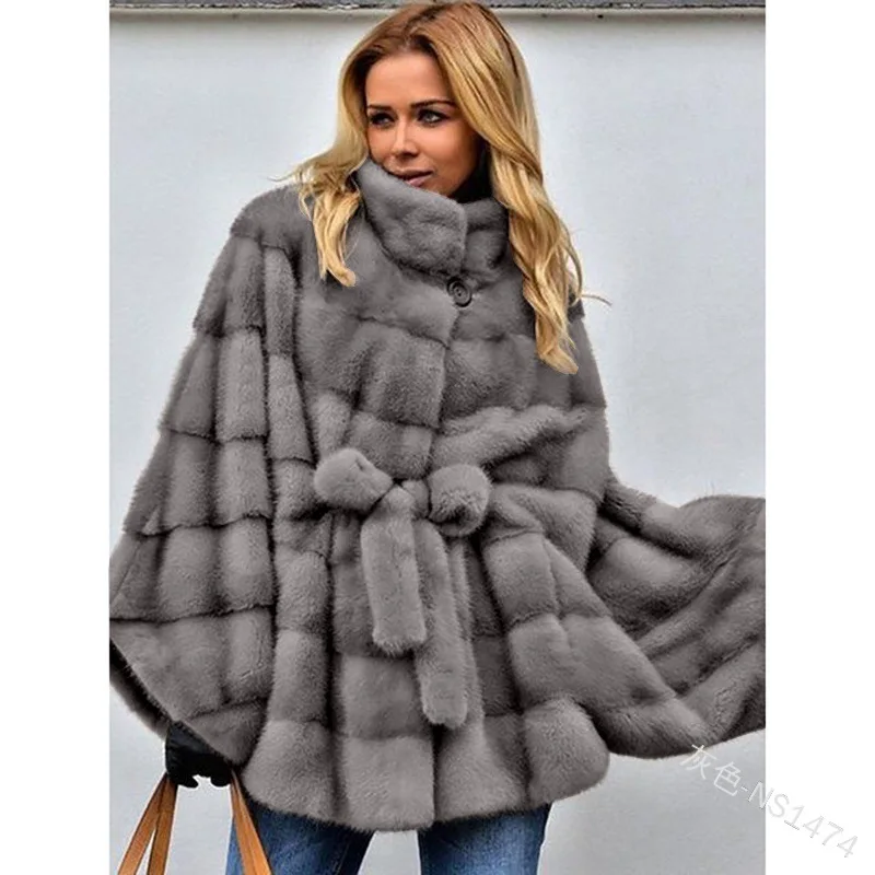 

Autumn New Fahsion Solid Faux Fur Coats Women Stand Collar Adjustable Waist Short Fashion Faux Fur Coat Woman Parkas
