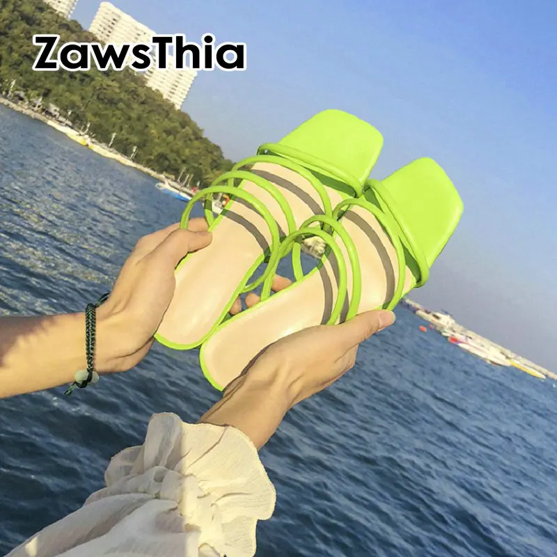 ZawsThia/Новинка 2020 года Сезон лето Цвет зеленый желтый Женская обувь с открытым