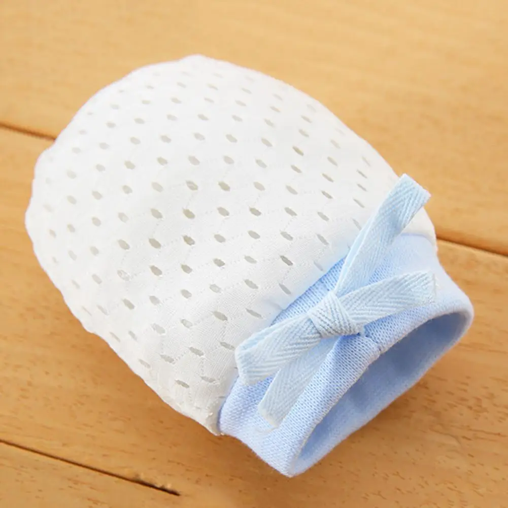Guantes de algod&oacute;n suave para beb&eacute; reci&eacute;n nacido, manoplas con cord&oacute;n ajustable transpirable, protecci&oacute;n antiara&ntilde;azos, 1 par-0