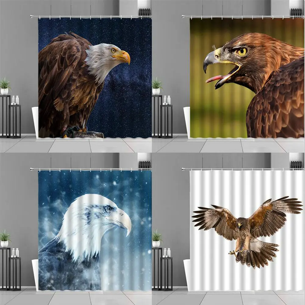 

Animal Print White Head Sea Eagle Shower Curtains Jungle Wildlife Bald Billed Eagles Bird Home Bathroom Decor Curtain Waterproof
