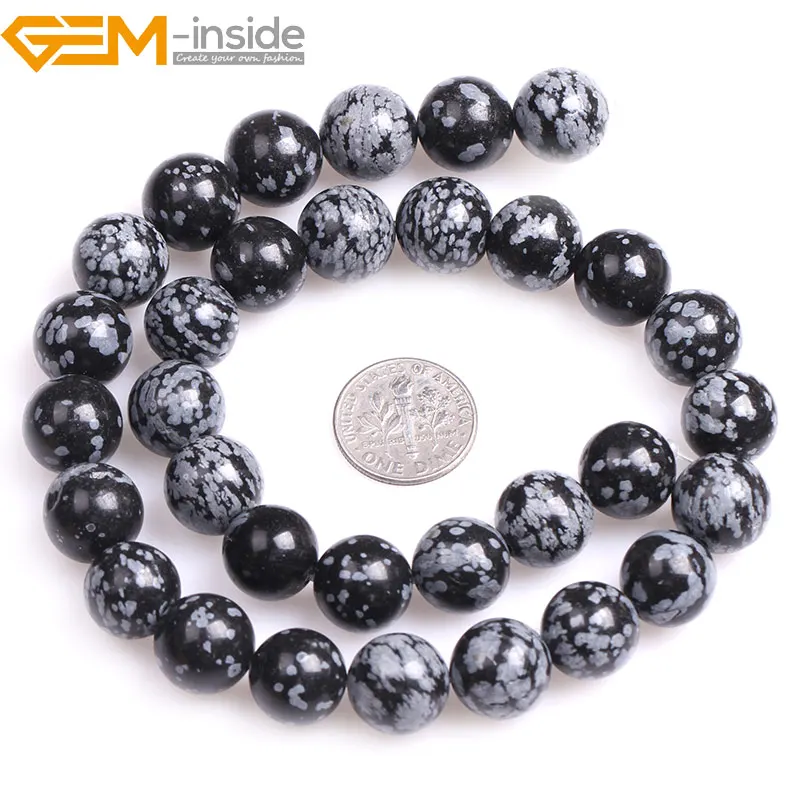 Круглые снежинки обсидиановые бусины 6-12 мм 15 дюймов | Украшения и аксессуары