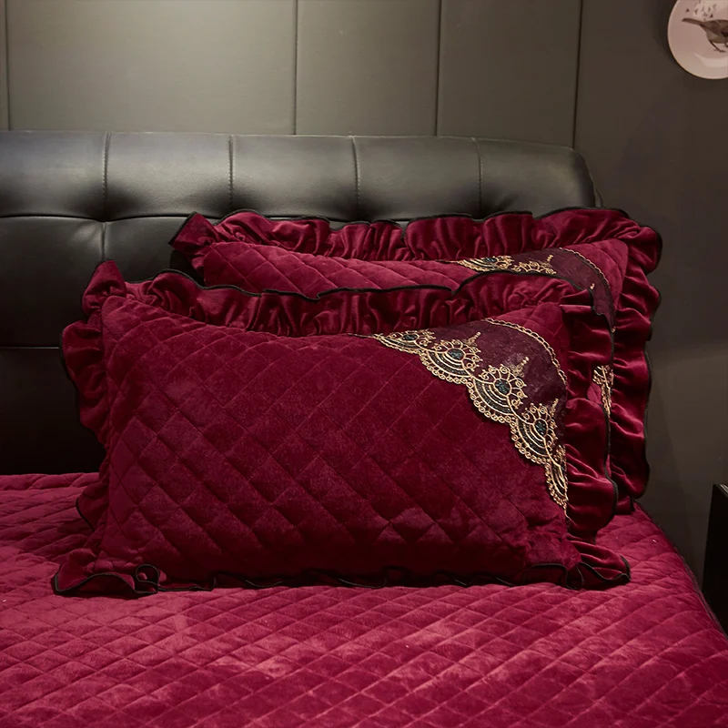 Стеганый кружевной чехол для подушки бархатный домашний декоративный