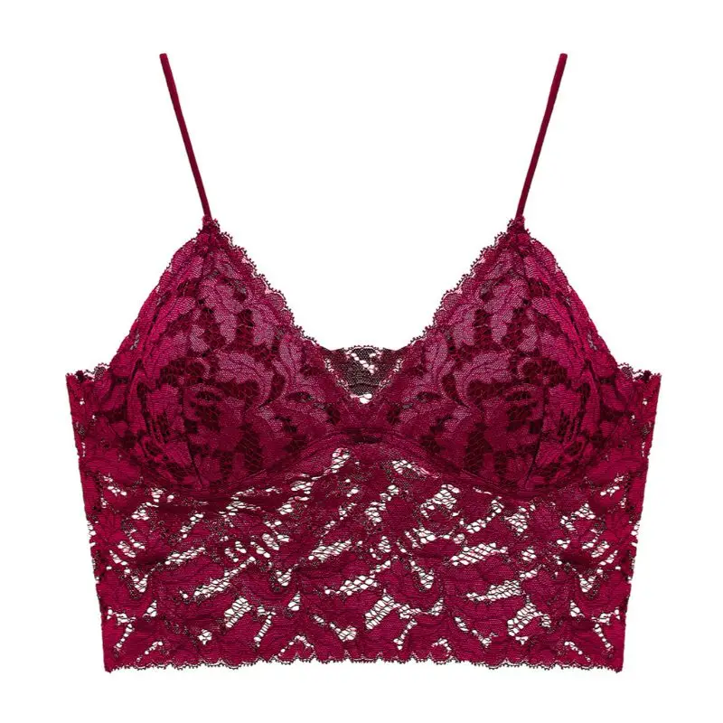 

Womens Floral Lace Bralette Seamless Bandage Spaghetti Crop Top Padded Camisole X3UE