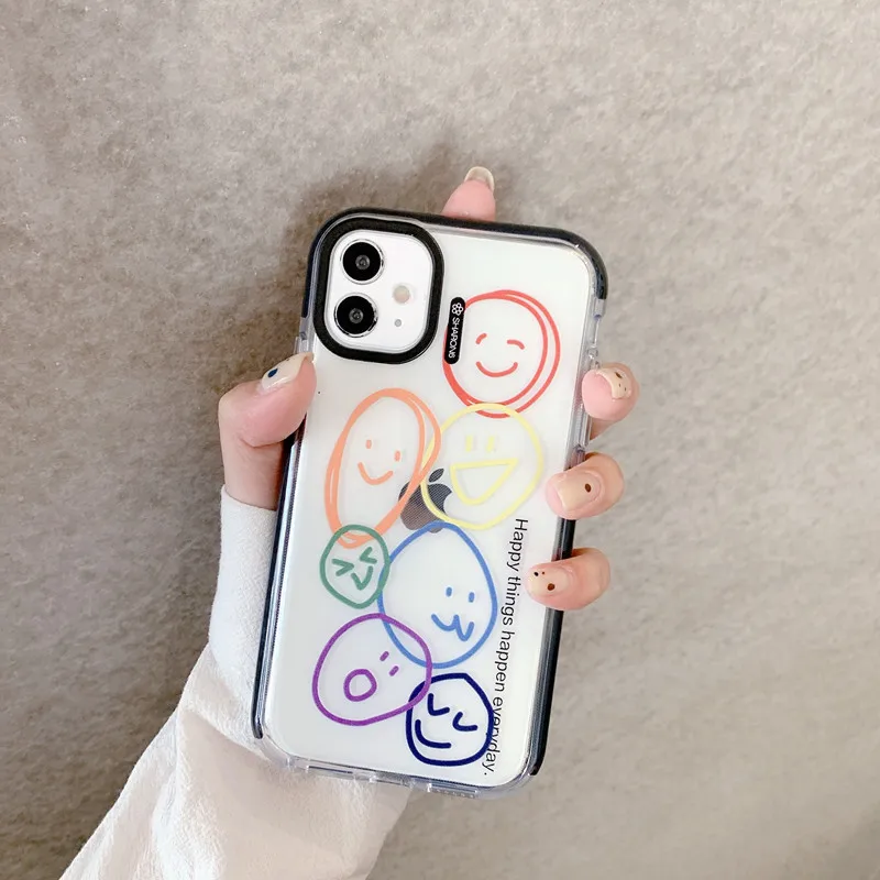 

Простой мультяшный чехол со смайликом для телефона iPhone 11, 12 Pro, Max, X, XR, XS, 7, 8 Plus, SE 2020, мягкий ТПУ, милые буквы, прозрачный чехол-накладка