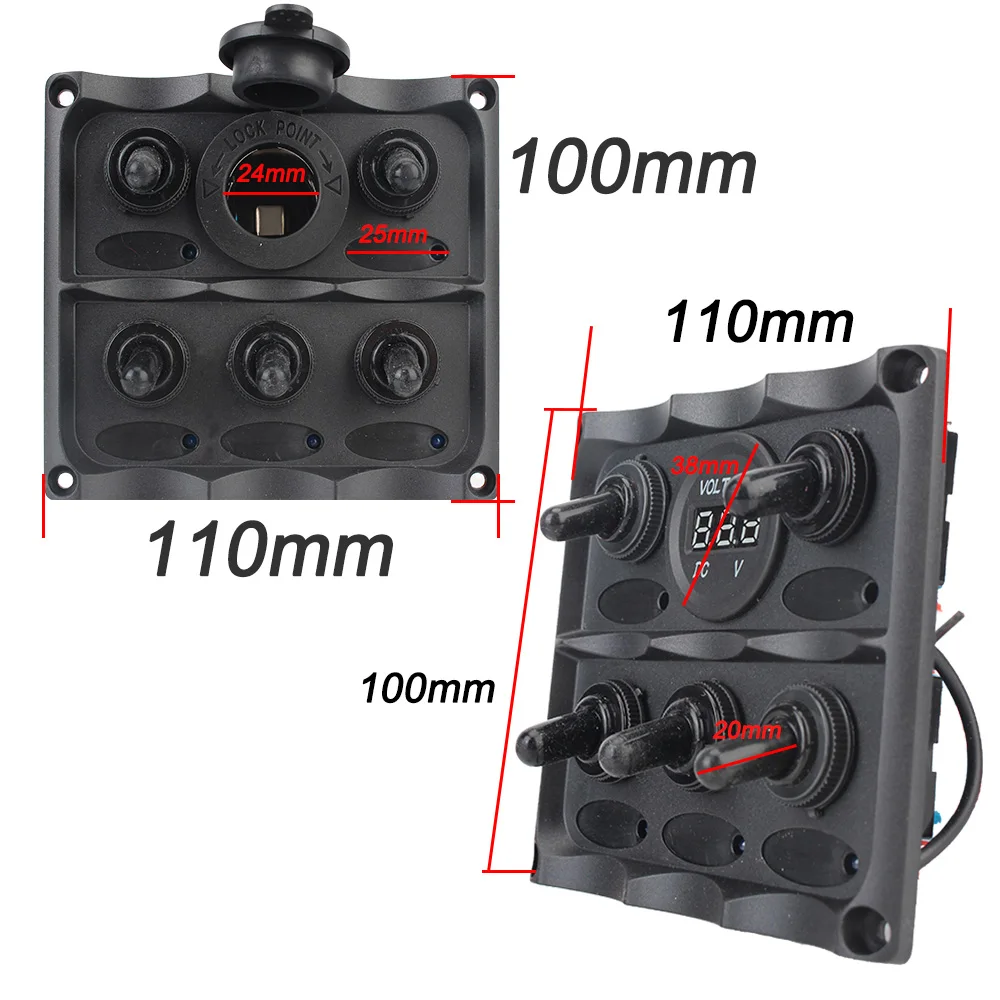 5 Gang DC 12V Waterproof Voltmeter/Cigarette Lighter Plug Circuit Breaker Car Boat Marine LED Rocker Switch Panel Universal | Автомобили и