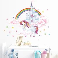 stars colorful rainbow pink princess castle unicorn wall sticker for girls kids bedroom unicorn wall decor vinyl mural decals