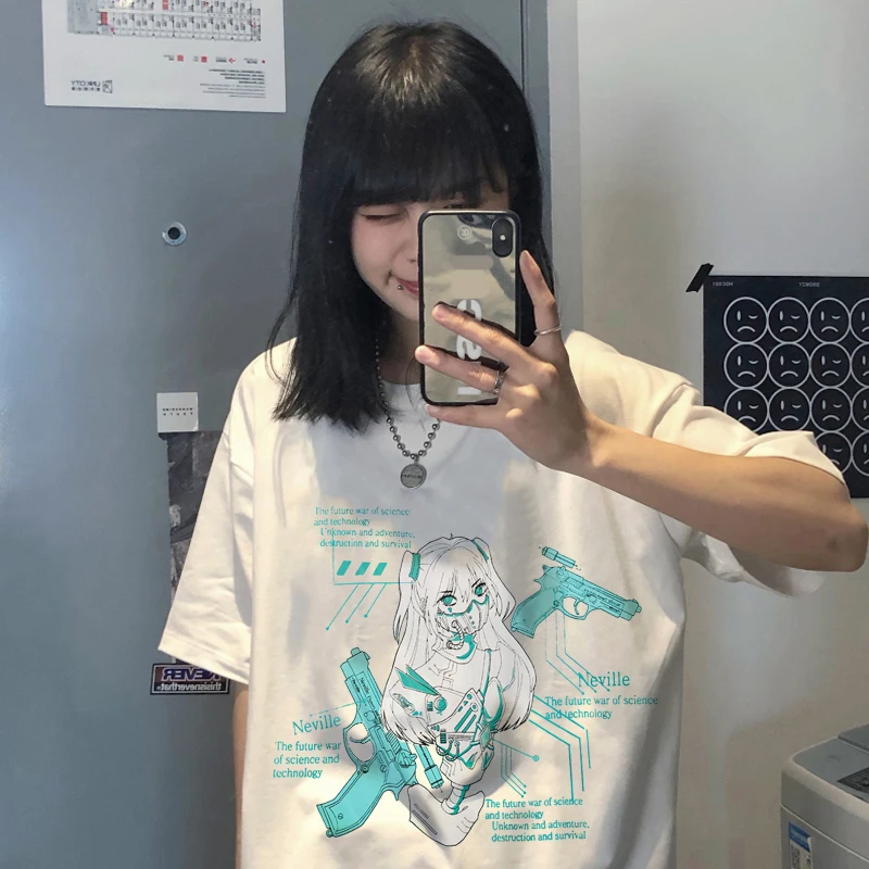 Женская футболка в стиле Харадзюку милая свободная панк с коротким рукавом и