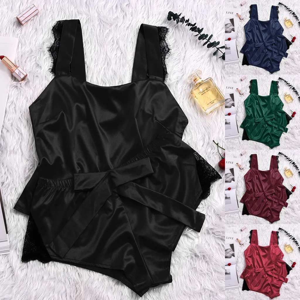 Летний новый сексуальный атласный Шелковый Камзол с полосатыми шортами без