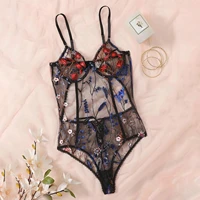 one piece embroidery lace strap teddies transparent womens underwear sexy lingerie erotic backless teddy lenceria sensual mujer