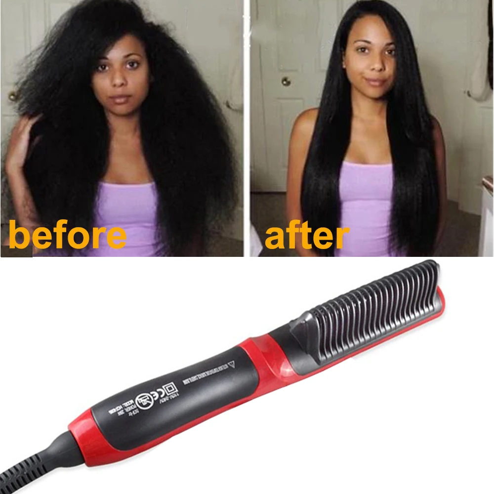 Hair Straightener Brush Men's Beard Straightener Heat Comb Multifunctional Hair Brush Ceramic Straightening Hot Comb Hair Styler