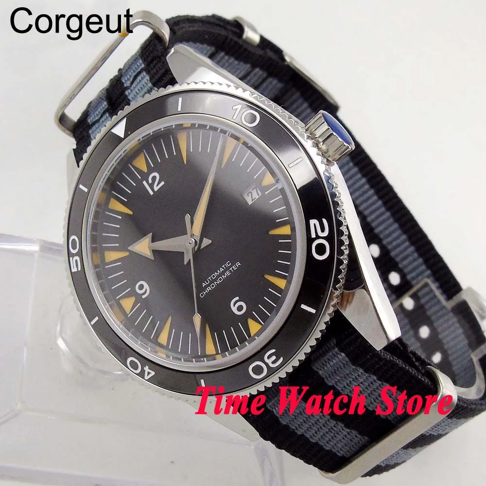 

41mm corgeut Miyota 8215 5ATM Automatic wrist men's watch black dial Sapphire glass Super luminous ceramic bezel DE87