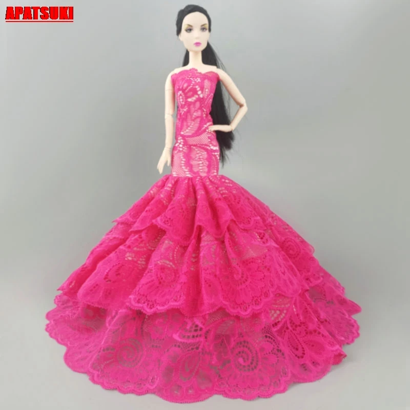 

Pink Formal Party Gown Vestido de noche Mermaid Evening Dresses For Barbie Dolls Outfits Clothes Doll Accessories Kids Toys DIY