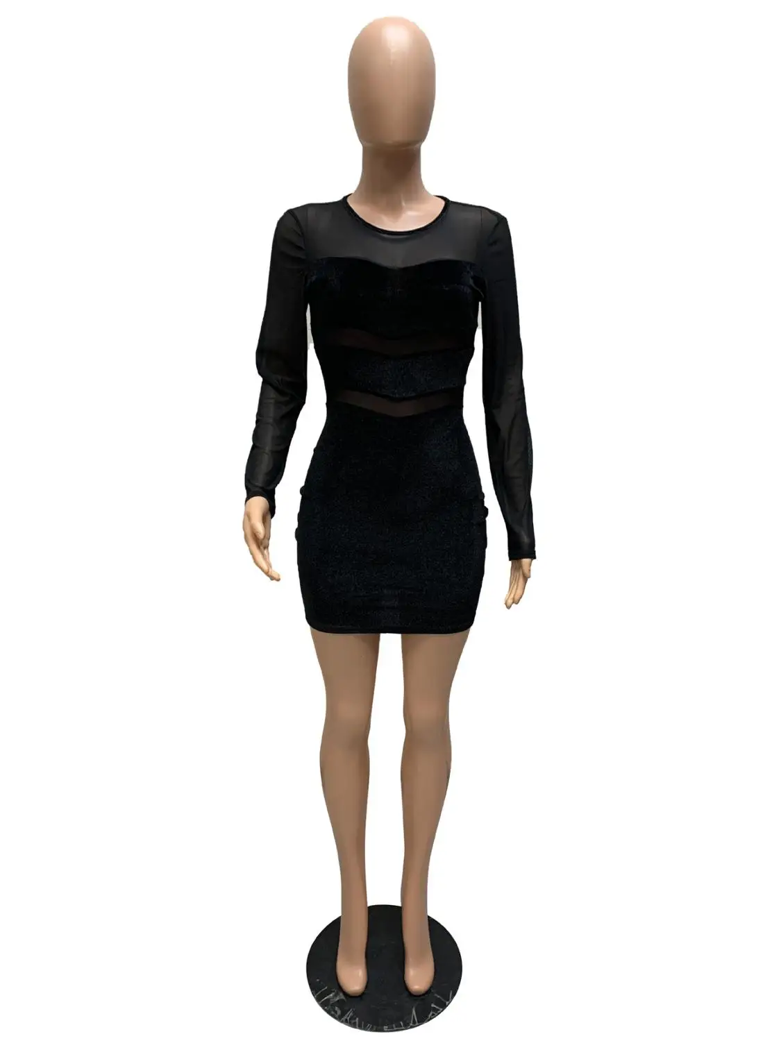 

Women Sexy Night Club Party Dress Fashion Mesh Velvet Patchwork See Through Backless Slim Package Hip Bodycon Short Vestidos
