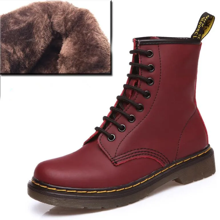 Cherry Red cotton Careaymade/Новинка года; зимняя женская обувь; ботинки из натуральной кожи в британском стиле; модные ботинки; 7 цветов на толстой подошве - Цвет: Cherry Red cotton