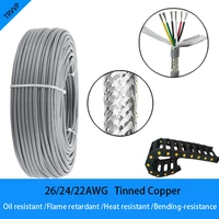5meters trvvp tinned copper cable262422awg 2345678core double shielded flexible wire gray pvc insulated drag chain cable