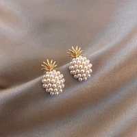 trendy geometric pearl earring women classic pineapple pearl stud earrings female fashion earrings female jewelry gift