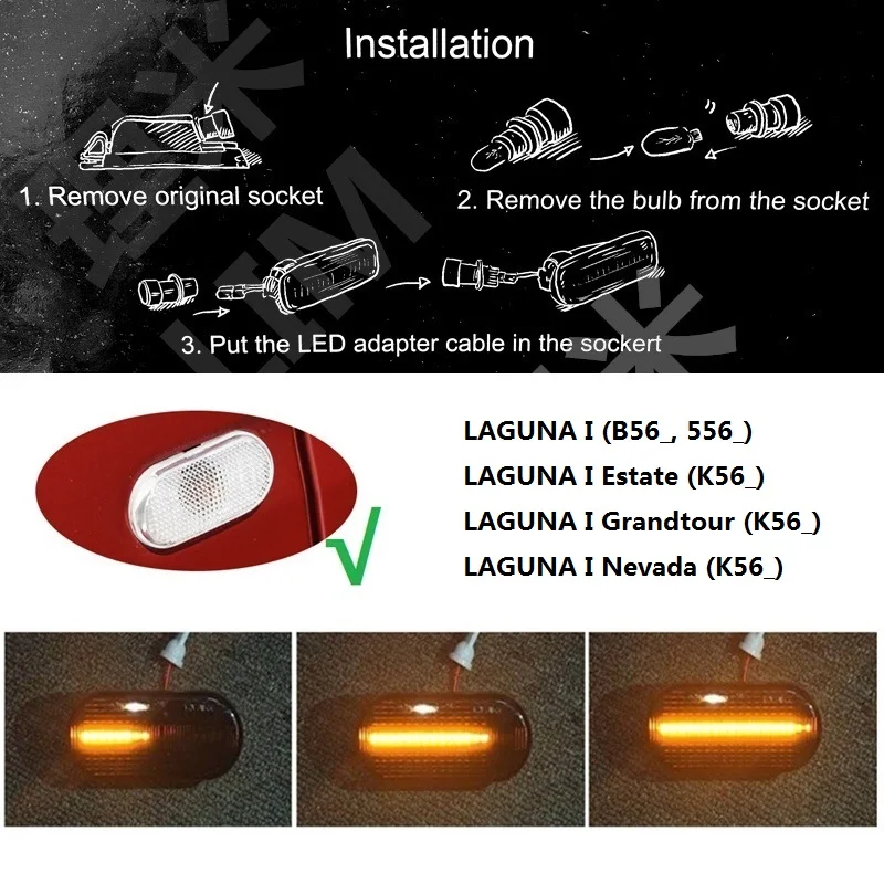 for Renault LAGUNA I MK1 (B56_ 556_) Estate Grandtour Nevada (K56_) Dynamic LED Indicator Side Marker Signal Accessories|Абажуры| |