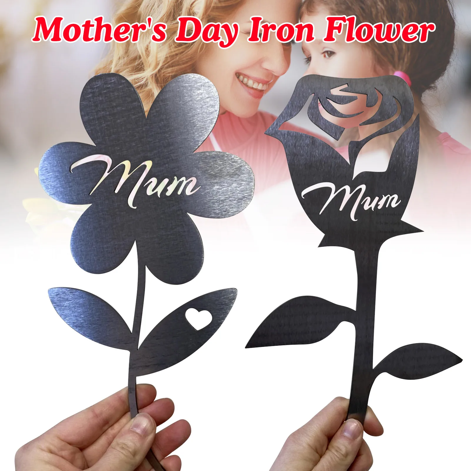 

Garden Sculpture Metal Rose Mum Flower Shape Board Garden Decoration Crafts Art Mother's Day Gift Home Ornament Decoration