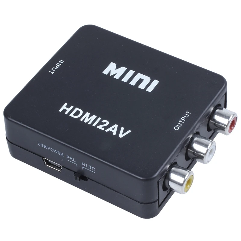 Композитный видеоконвертер AV MINI HDMI на 3RCA CVBS адаптер ТВ PS3 VHS VCR DVD черный |