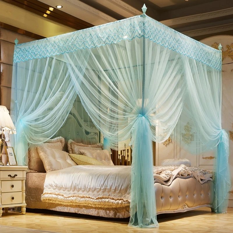 New Pink Quadrate Mosquito Net Palace Netting With Iron Tube Frame Romantic Lace Light Yellow Blue Three-Door Moustiquaire 1.8M | Дом и сад